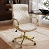 iooHug Ergonomic PU Leather Office Chair, Executive Desk Chair with Diamond Quilted, Swivel Computer Chair with Lumbar Support & Rocking Function for Home Office, White