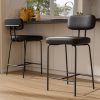 iooHug 26" PU Leather Bar Stools with Backs, Set of 2 Counter Height Bar Stools, Wide Seat Kitchen Island Chairs with Metal Legs for Kitchen Island/Dining Room/Bar, Black