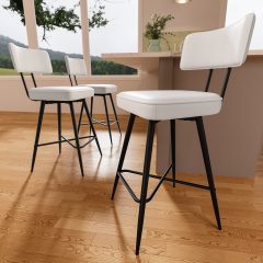 iooHug 24" Swivel Counter Height Bar Stools, Set of 3 PU Leather Bar Stool with Metal Legs and Footrest for for Kitchen Island or Home Bar, White