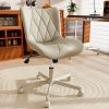 iooHug Armless Office Chair, PU Leather Small Computer Desk Chair with Wheels, Adjustable Swivel Vanity Chair with Memory Foam Cushion, No Arms Task Chair for Home Office, Bedroom, Beige