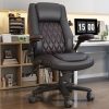 iooHug Big and Tall Office Chair 400lb, Executive Desk Computer Chair Adjustable Flip-up Armrests, PU Leather Swivel Task Chair with Ergonomic High Back and Lumbar Support,Black