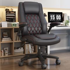 iooHug Big and Tall Office Chair 400lb, Executive Desk Computer Chair Adjustable Flip-up Armrests, PU Leather Swivel Task Chair with Ergonomic High Back and Lumbar Support,Black