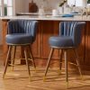 iooHug 26"Swivel Blue Counter Height Bar Stools Set of 2, PU Leather Kitchen Island Stools with Wood Legs and Footrest, Bar Stools for Kitchen Island,Dinging Room