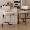 iooHug 26" Fabric Bar Stools with Backs, Set of 2 Counter Height Bar Stools, Wide Seat Kitchen Island Chairs with Metal Legs for Kitchen Island/Dining Room/Bar, White