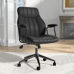 Retro Faux Leather Office Chair, Ergonomic Swivel Desk Chair with Lumbar Support, Adjustable Height Computer Task Chair for Home Office, Study, Black (Copy)