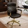 iooHug Ergonomic PU Leather Office Chair, Executive Desk Chair with Diamond Quilted, Swivel Computer Chair with Lumbar Support & Rocking Function for Home Office, Black