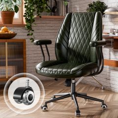 iooHug Vintage PU Leather Office Chair, Ergonomic Desk Chair with Lumbar Support, Adjustable Height, Swivel Rolling Computer Chair for Home Office,Green