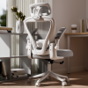 iooHug Ergonomic Mesh Office Chair with Adjustable Lumbar Support, Computer Desk Chair with Headrest, Flip-Up Arms, White Gray