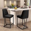 iooHug Set of 2 Black Bar Stools, 24" Counter Height Bar Stools, Faux Leather Bar Chairs with Back and Black Footrest, Modern Kitchen Island Stools for Dining Room or Bar Area
