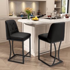 iooHug Set of 2 Black Bar Stools, 24" Counter Height Bar Stools, Faux Leather Bar Chairs with Back and Black Footrest, Modern Kitchen Island Stools for Dining Room or Bar Area