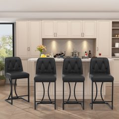 iooHug Set of 4 Black Bar Stools, 24" Counter Height Bar Stools, Faux Leather Bar Chairs with Back and Black Footrest, Modern Kitchen Island Stools for Dining Room or Bar Area