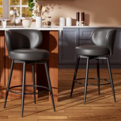 "iooHug PU Leather Counter Height Bar Stools Set of 4, 26"Swivel Bar Chairs with Backrest, Metal Frame & Soft Cushion for Kitchen Island, Black