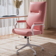 iooHug Ergonomic Office Chair with Memory Foam, High Back Adjustable Swivel Desk Chair, PU Leather Computer Gaming Chair with Lumbar Support and Armrests for Home Office, Pink