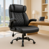 iooHug Big and Tall Office Chair 500lbs, Ergonomic Executive PU Leather Desk Chair with Adjustable Lumbar Support, Heavy Duty Computer Chair with Flip-up Arms Wheels, Black