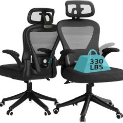 iooHug Ergonomic Mesh Office Chair with Adjustable Lumbar Support, Computer Desk Chair with Headrest, Flip-Up Arms, Black