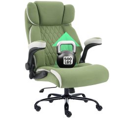 iooHug Big and Tall Office Chair 500lbs, Ergonomic Executive Fabric Desk Chair with Adjustable Lumbar Support, Heavy Duty Computer Chair with Flip-up Arms & Rubber Wheels, Green
