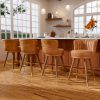 iooHug 26"Swivel Brown Counter Height Bar Stools Set of 4, PU Leather Kitchen Island Stools with Wood Legs and Footrest, Bar Stools for Kitchen Island,Dinging Room
