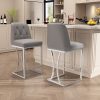 iooHug Set of 2 Gray Bar Stools, 24" Counter Height Bar Stools, PU Leather Kitchen Island Stools with Back and Gold Footrest, Modern Bar Chairs for Dining Room or Home Bar