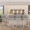 iooHug Set of 4 Gray Bar Stools, 24" Counter Height Bar Stools, PU Leather Kitchen Island Stools with Back and Gold Footrest, Modern Bar Chairs for Dining Room or Home Bar