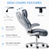 iooHug Big and Tall Office Chair 400lbs, Ergonomic Desk Chair with Lumbar Support, Flip-Up Arms, Faux Leather High Back Computer Chair for Home Office, Blue+Grey