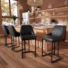 "iooHug Set of 4 Modern Bar Stools with Metal Legs and Footrest, 24” Upholstered Counter Height Chairs, PU Leather Bar Chairs for Kitchen Island, Black