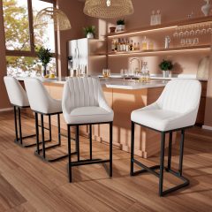 "iooHug Set of 4 Modern Bar Stools with Metal Legs and Footrest, 24” Upholstered Counter Height Chairs, PU Leather Bar Chairs for Kitchen Island, White