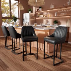 "iooHug Set of 4 Modern Bar Stools with Metal Legs and Footrest, 24” Upholstered Counter Height Chairs, PU Leather Bar Chairs for Kitchen Island, Black