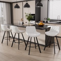 iooHug White Bar Stools Set of 6, 26 Inch Counter Height Bar Stools with Diamond Quilted Back, PU Leather Non-Swivel Kitchen Island Stools, 350 LBS