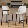 iooHug 26 Inch Counter Height Bar Stool Set of 2, Upholstered Bar Stool with PU Leather and Fabric Back, Metal Frame Kitchen Island Stool, 350 lbs, White