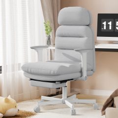 iooHug Cross Legged Office Chair with Footrest & 4D Flip-up Armrests, Criss Cross Home Desk Chair, Ergonomic Recliner with Lumbar Pillow, Corduroy Executive Chair with Adjustable Headrest, Gray