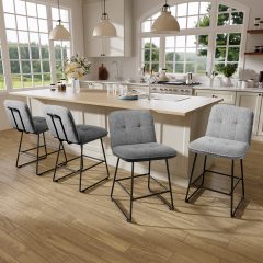 iooHug 26" Velvet Counter Height Bar Stools Set of 4, Modern Upholstered Bar Chairs with Metal Legs and Footrest for Kitchen Island, Dining Room, Home Bar, Gray