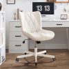 iooHug Armless Office Chair, PU Leather Small Computer Desk Chair with Wheels, Adjustable Swivel Vanity Chair with Memory Foam Cushion, No Arms Task Chair for Home Office, Bedroom, White