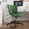 iooHug Armless Office Chair, PU Leather Small Computer Desk Chair with Wheels, Adjustable Swivel Vanity Chair with Memory Foam Cushion, No Arms Task Chair for Home Office, Bedroom, Green