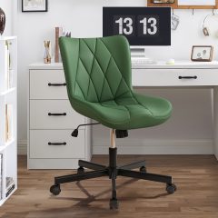 iooHug Armless Office Chair, PU Leather Small Computer Desk Chair with Wheels, Adjustable Swivel Vanity Chair with Memory Foam Cushion, No Arms Task Chair for Home Office, Bedroom, Green