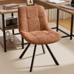 iooHug Modern Velvet Swivel Accent Chair with 180° Auto Return, Vanity Chair with Back Support, Armless Desk Chair No Wheels, Upholstered Living Room Chair with Metal Legs, 300 lbs, Brown