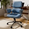 iooHug Blue Ergonomic Office Chair with Memory Foam Seat, Granular Linen Fabric Desk Chair with Wide Armrests, Mid Century Modern Home Office Computer Chair, 400 lbs