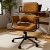 iooHug Brown Ergonomic Office Chair with Memory Foam Seat, Granular Linen Fabric Desk Chair with Wide Armrests, Mid Century Modern Home Office Computer Chair, 400 lbs