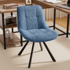 iooHug Modern Velvet Swivel Accent Chair with 180° Auto Return, Vanity Chair with Back Support, Armless Desk Chair No Wheels, Upholstered Living Room Chair with Metal Legs, 300 lbs, Blue