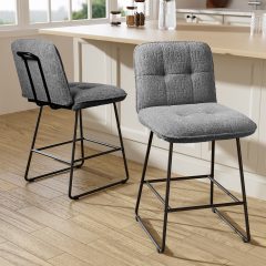 iooHug 26" Velvet Counter Height Bar Stools Set of 2, Modern Upholstered Bar Chairs with Metal Legs and Footrest for Kitchen Island, Dining Room, Home Bar, Gray
