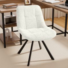 iooHug Modern Velvet Swivel Accent Chair with 180° Auto Return, Vanity Chair with Back Support, Armless Desk Chair No Wheels, Upholstered Living Room Chair with Metal Legs, 300 lbs, White