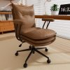 "iooHug Ergonomic Brown Office Chair, PU Leather Desk Chair with Thick Cushioned Seat, Mid Back Swivel Office Chair for Home Office & Study, Adjustable Height, 300 LBS"