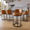 iooHug 26 Inch Swivel Counter Height Bar Stools with Back, Set of 4 PU Leather Bar Chairs with Footrest, Kotchen Counter Stools with Metal Frame, Brown