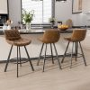 iooHug Brown Bar Stools Set of 3, 26 Inch Counter Height Bar Stools with Diamond Quilted Back, PU Leather Non-Swivel Kitchen Island Stools, 350 LBS