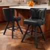 iooHug 25" Black Counter Height Bar Stools Set of 2, Swivel Bar Stools with Backs, PU Leather Upholstered Counter Height Chairs with Metal Legs, Mid-Century Rivet Trim Bar Chairs for Kitchen Island