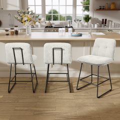 iooHug 26" Velvet Counter Height Bar Stools Set of 3, Modern Upholstered Bar Chairs with Metal Legs and Footrest for Kitchen Island, Dining Room, Home Bar, White