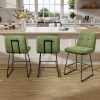 iooHug 26" Velvet Counter Height Bar Stools Set of 3, Modern Upholstered Bar Chairs with Metal Legs and Footrest for Kitchen Island, Dining Room, Home Bar, Green