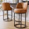 iooHug 26 Inch Swivel Counter Height Bar Stools with Back, Set of 2 PU Leather Bar Chairs with Footrest, Kotchen Counter Stools with Metal Frame, Brown
