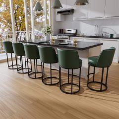 iooHug 26 Inch Swivel Counter Height Bar Stools with Back, Set of 6 PU Leather Bar Chairs with Footrest, Kitchen Counter Stools with Metal Frame, Green