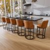 iooHug 26 Inch Swivel Counter Height Bar Stools with Back, Set of 6 PU Leather Bar Chairs with Footrest, Kitchen Counter Stools with Metal Frame, Brown