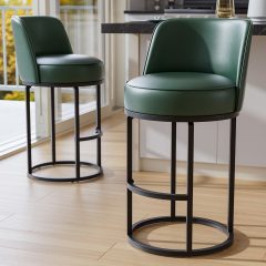 iooHug 26 Inch Swivel Counter Height Bar Stools with Back, Set of 2 PU Leather Bar Chairs with Footrest, Kitchen Counter Stools with Metal Frame, Green
